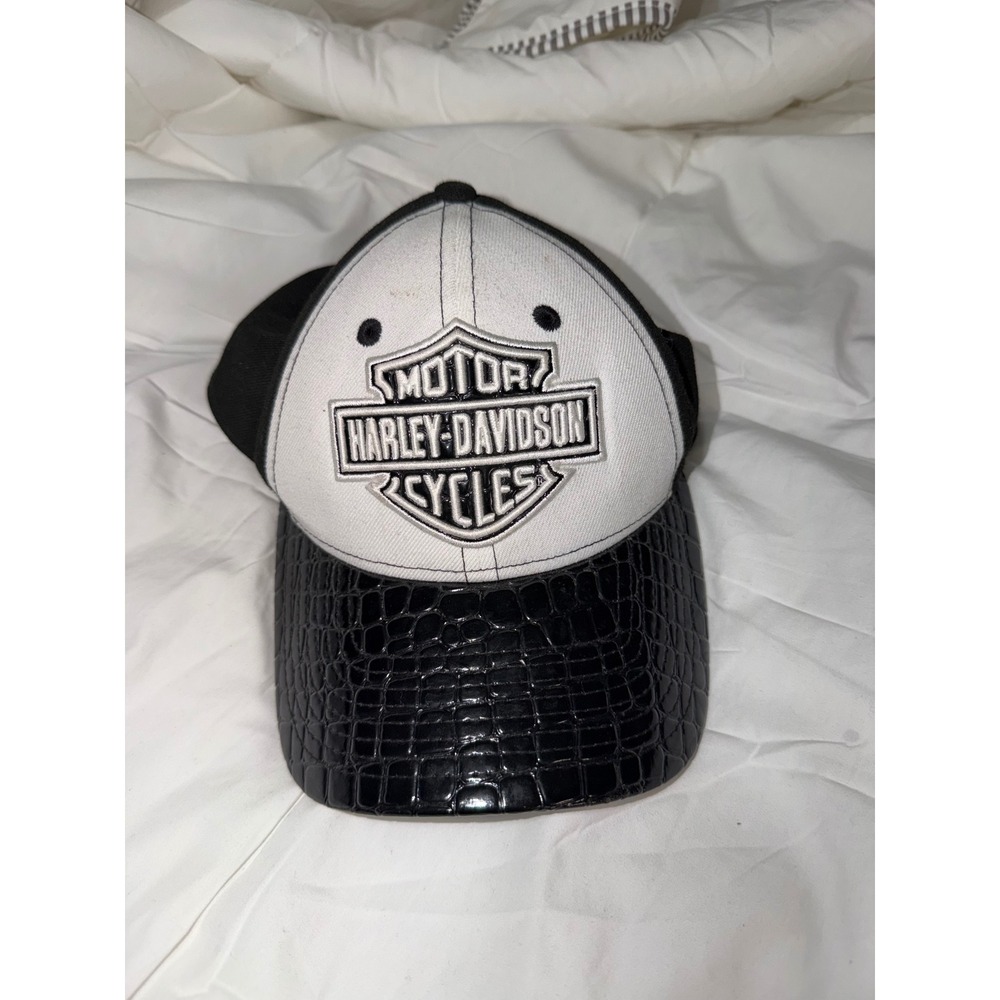 Harley Davidson New Era 9FORTY Womens Hat White Black Croc Embossed Biker Cap